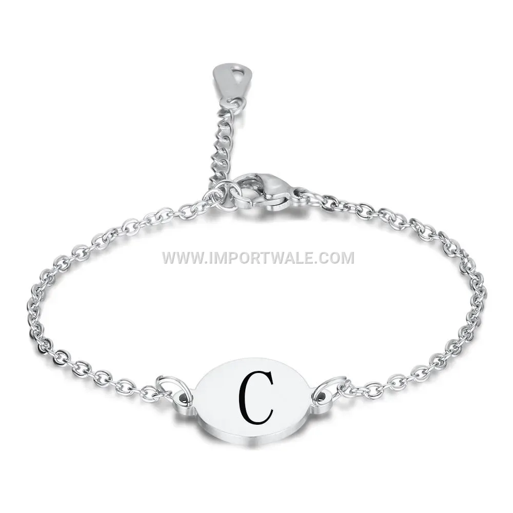 Engraved Initial Disc Stainless Steel Link Bracelet