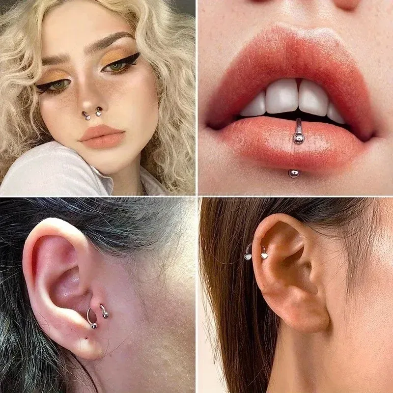 Bold Internally Threaded Horseshoe Stainless Steel Piercing Ring Set