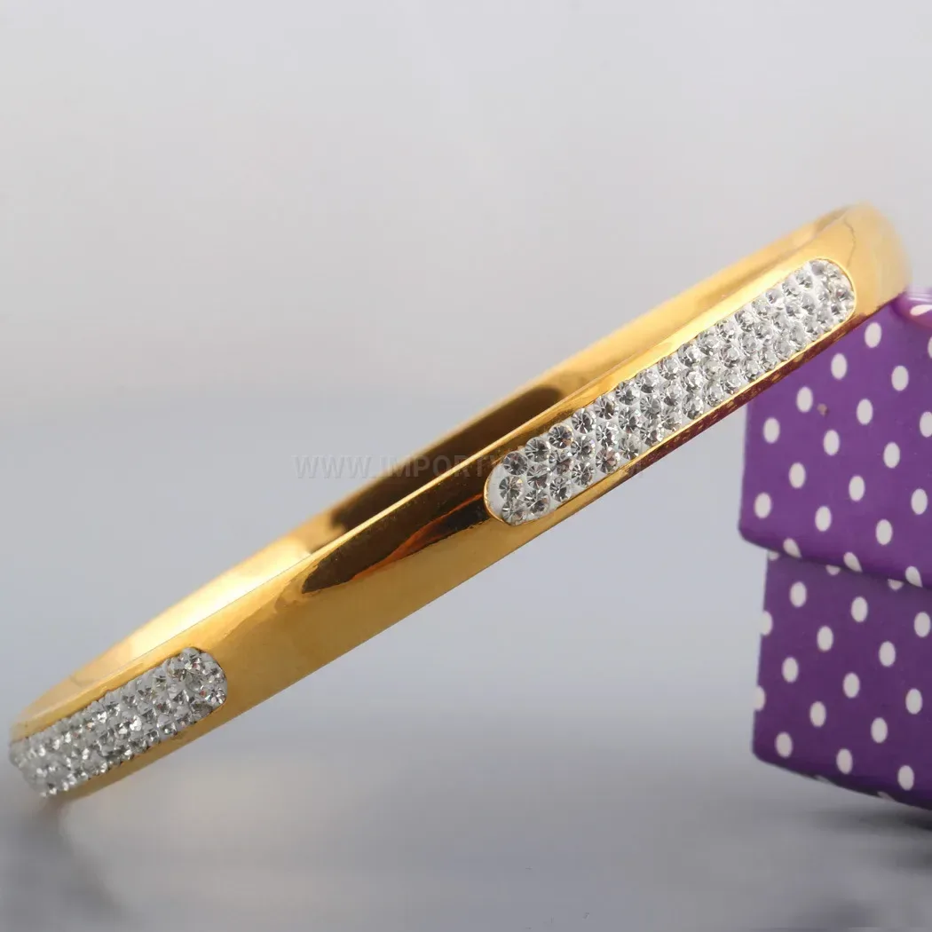 Designer Three-Row Rhinestone Stainless Steel Bangle Bracelet