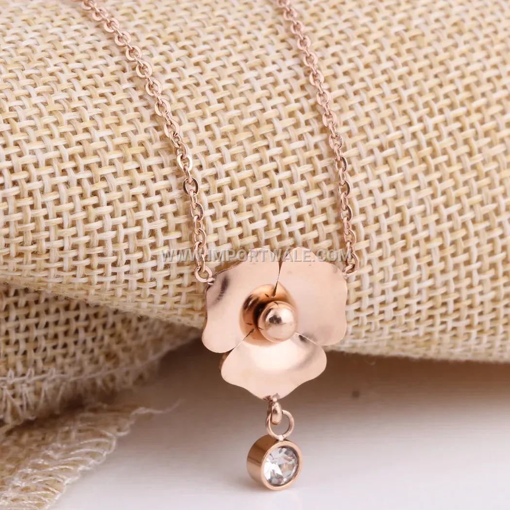 Rose Gold Stainless Steel Daisy Pendant Necklace with Crystal