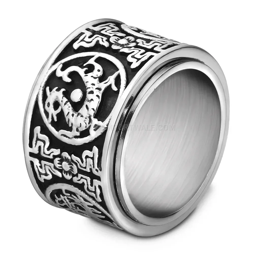 Stylish Vintage Finish Stainless Steel Dragon Spinner Ring
