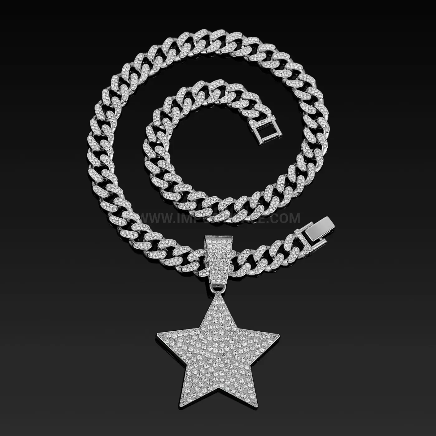 Trendy Iced Out Five Point Star Pendant Alloy Cuban Chain Necklace