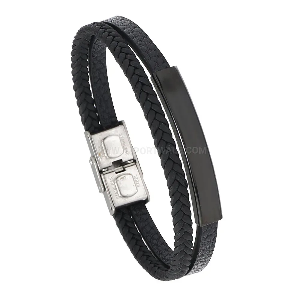 Modern Braided Stainless Steel and Leather Magnetic Bracelet