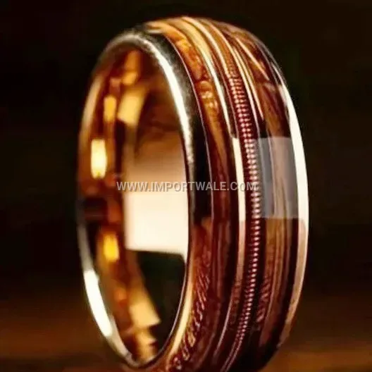 Triple Line Inlaid Stainless Steel Band Ring