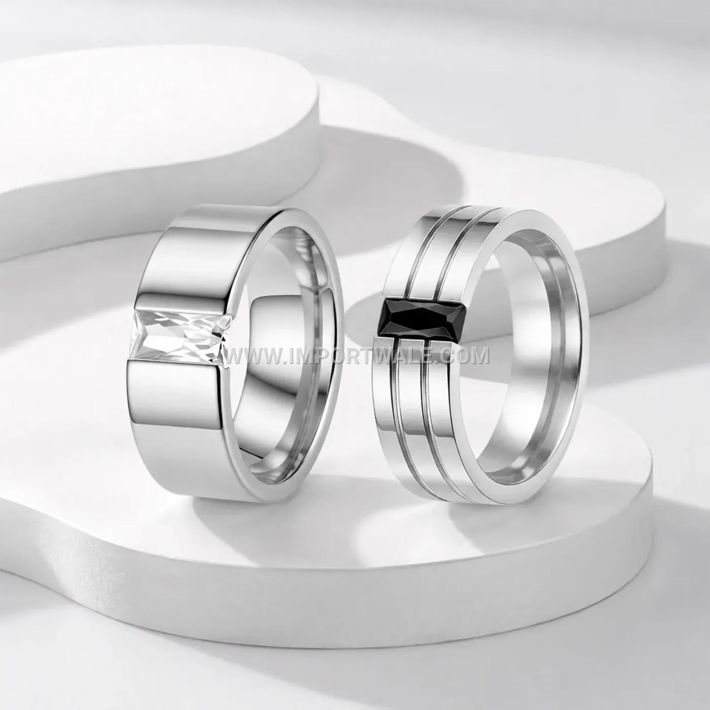 Two Tone Grooved Stainless Steel Mens Band Ring