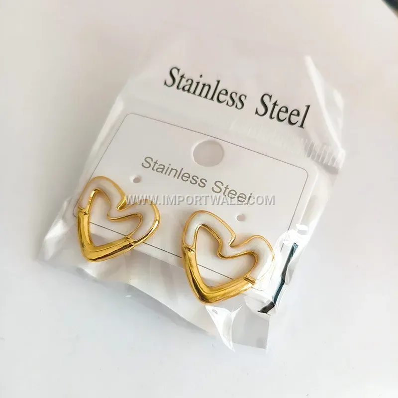Gold Plated Stainless Steel Heart Stud Earrings
