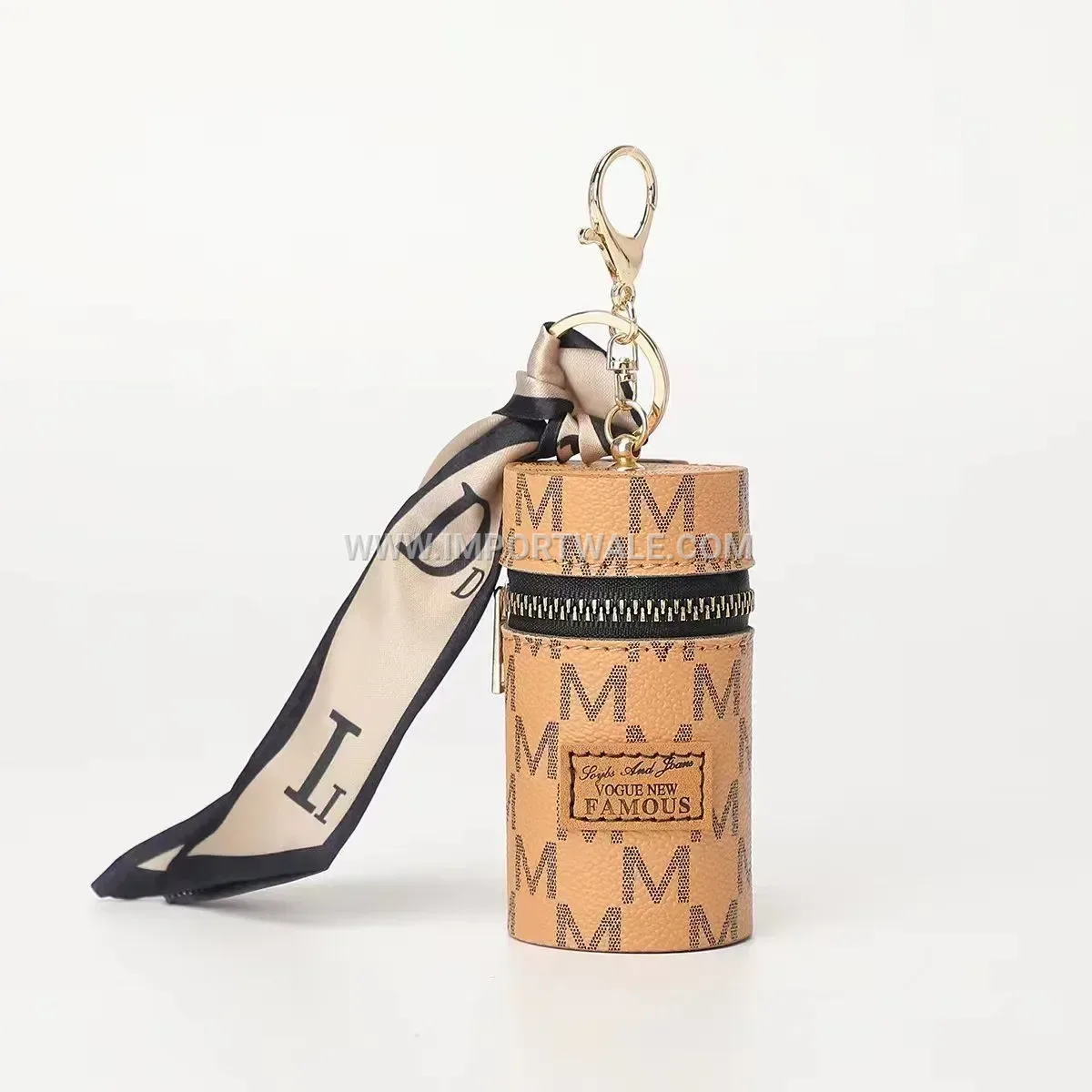 Vintage Pattern Bucket Mini Coin Purse Keychain Charm