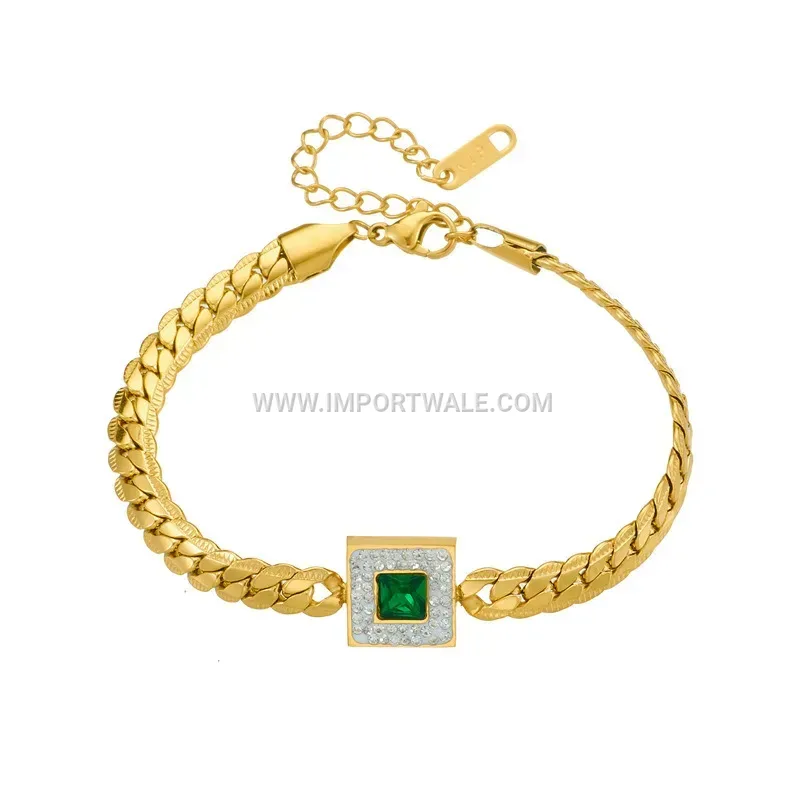 Vintage Emerald Zircon Micro Pave Stainless Steel Anklet