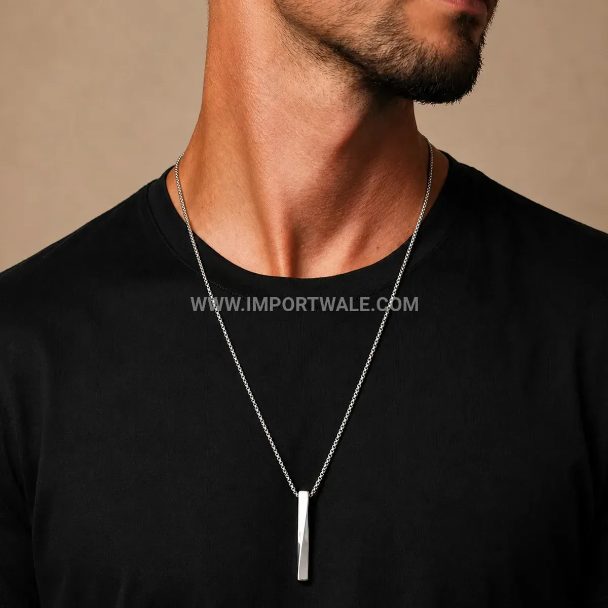 Men Spiral Bar Pendant Stainless Steel Necklace