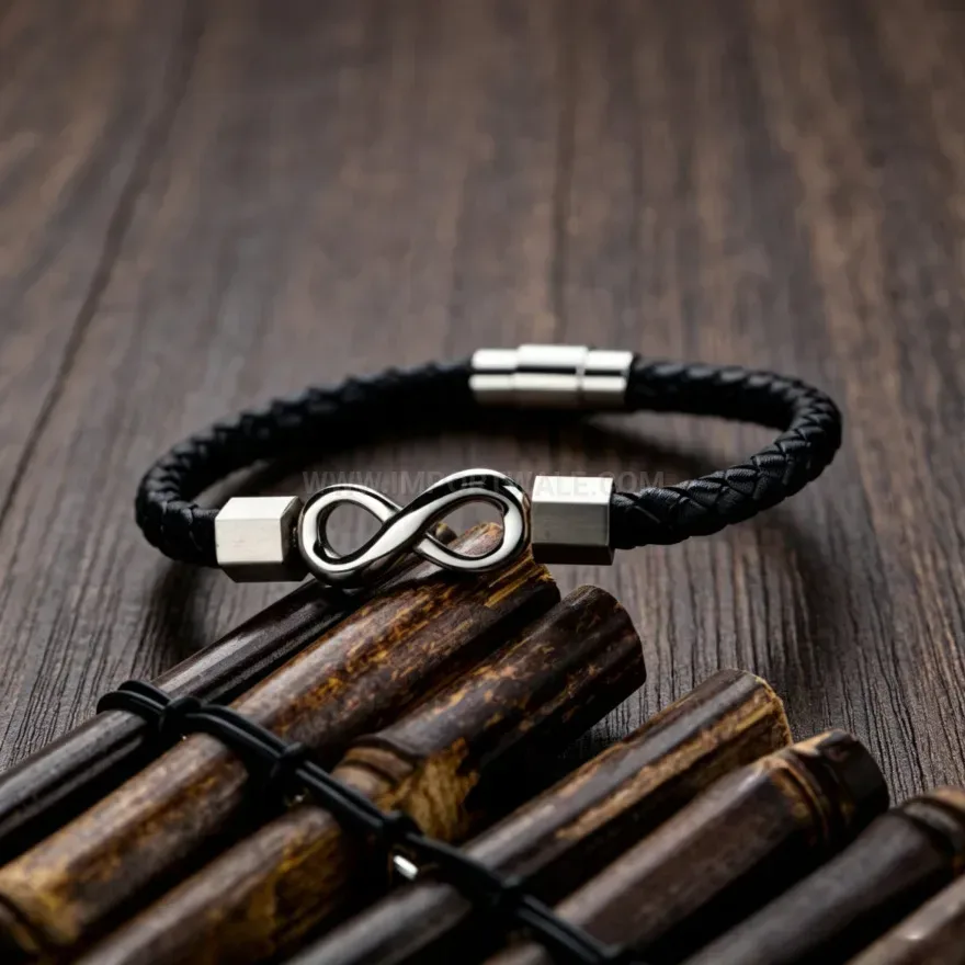Fashion Braided Leather Infinity Symbol Bracelet with Magnetic Alloy Clasp