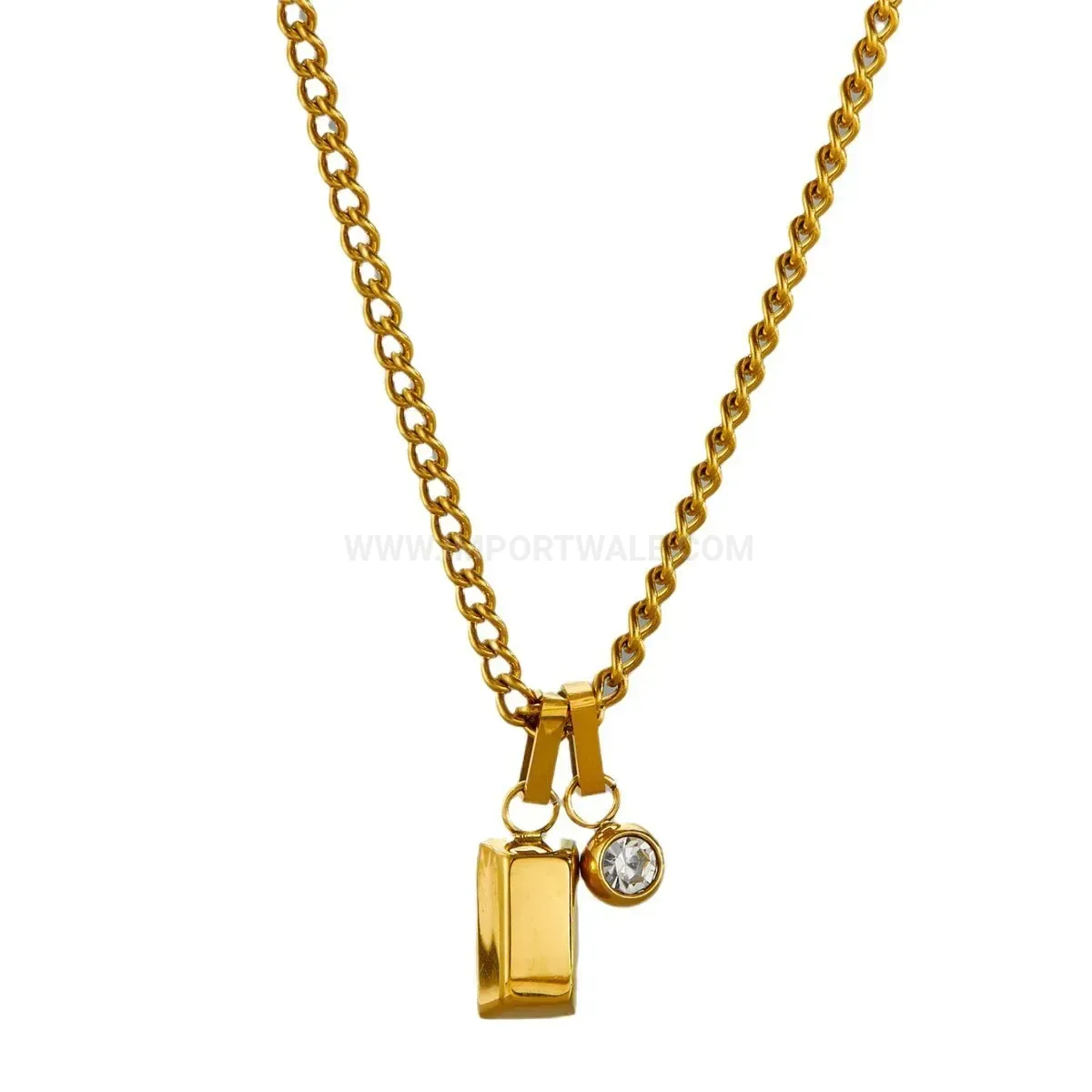 Stylish Geometric Gold Inlaid Zircon Titanium Steel Pendant Necklace