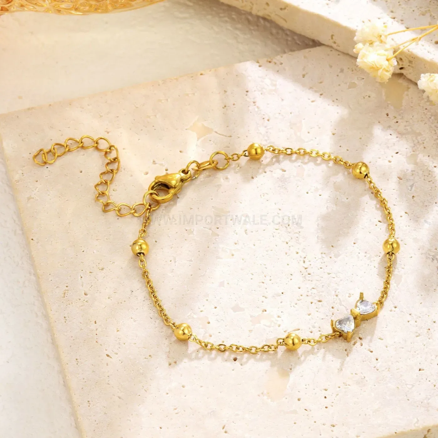 Gold Plated Bow Cubic Zirconia Stainless Steel Bracelet