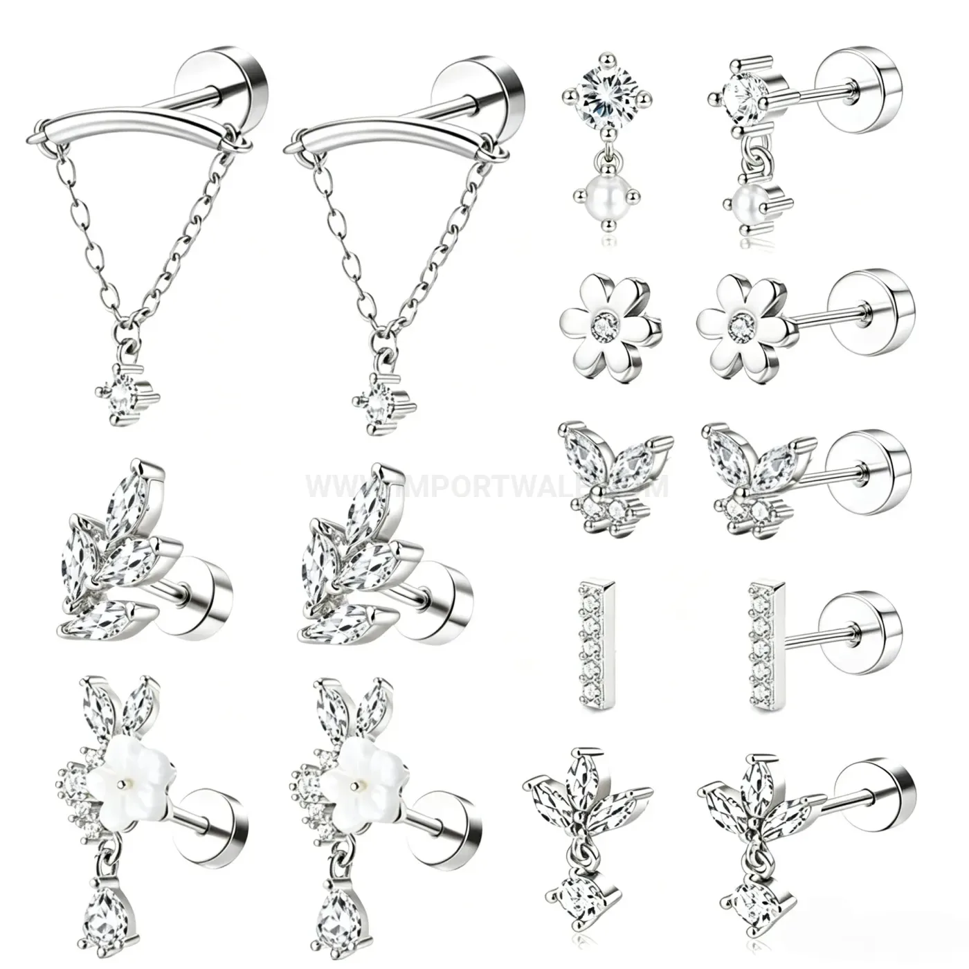 Trendy Delicate Stainless Steel Chain Link Layering Cartilage Piercing Stud Set