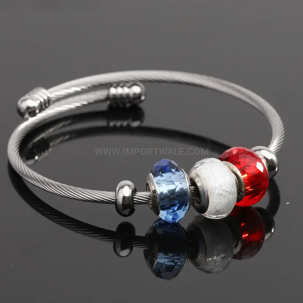 Premium Three-Tone Stainless Steel Wire Cable Bangle Bracelet