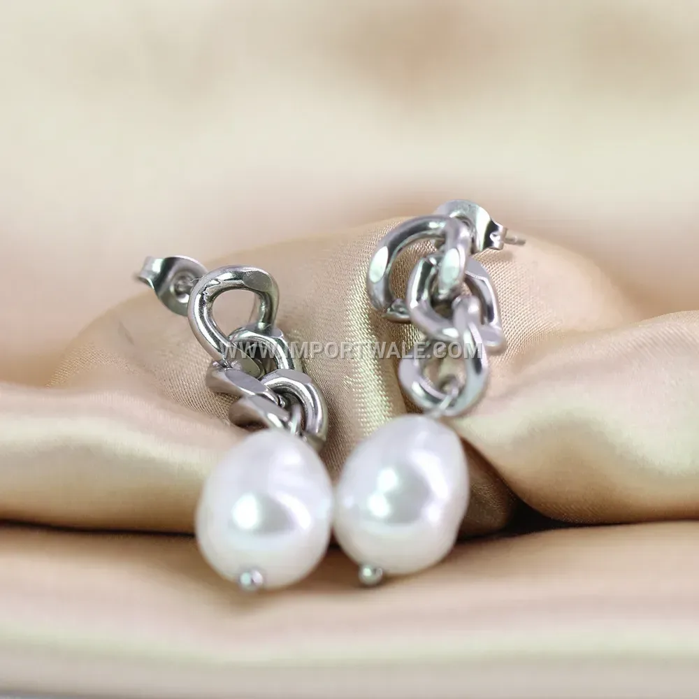 Irregular Chain Drop Faux Pearl Earrings