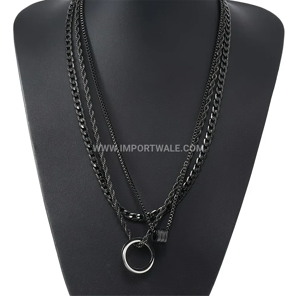Stainless Steel Cylinder Pendant Three-Piece Necklace Set