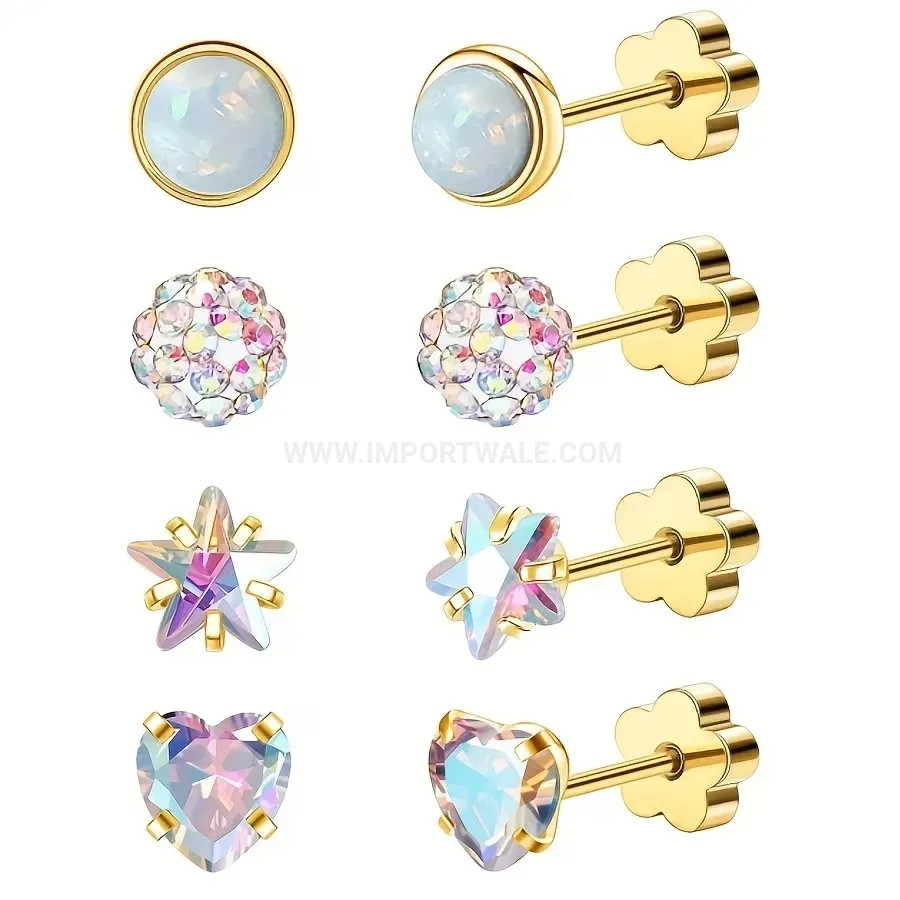 Stylish Geometric Rhinestone Stainless Steel Cartilage Piercing Stud Earring