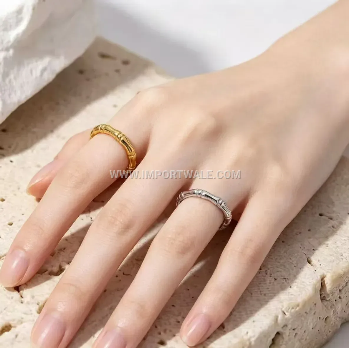 18K Gold Plated Bamboo Texture Stainless Steel Stamped Ring