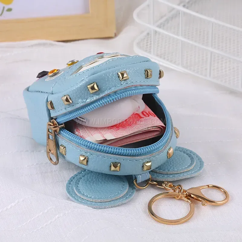 Elegant Compact Synthetic Leather Mini Coin Pouch Keychain Bag Attachment