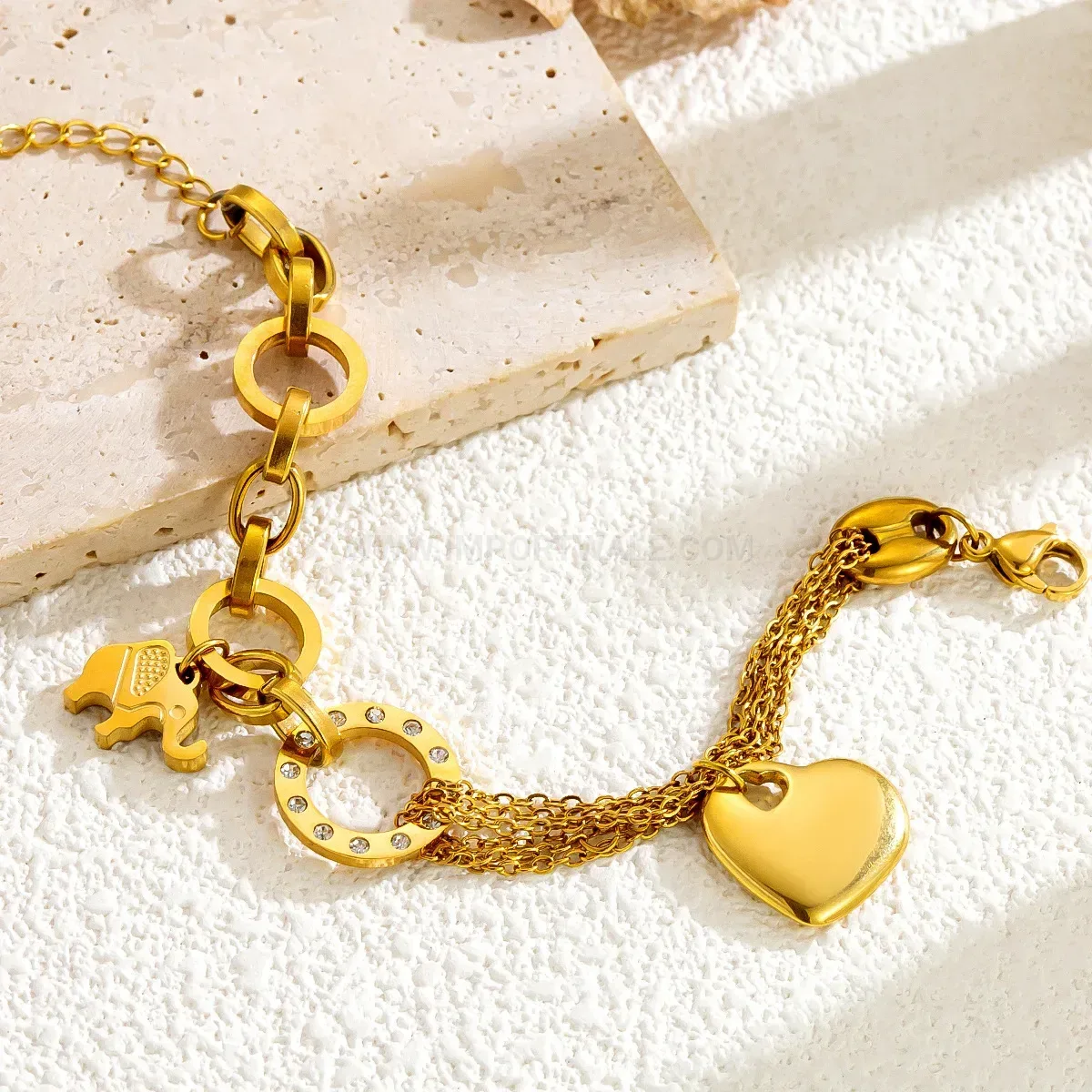 Modern Chunky Stainless Steel Heart Pendant Bracelet