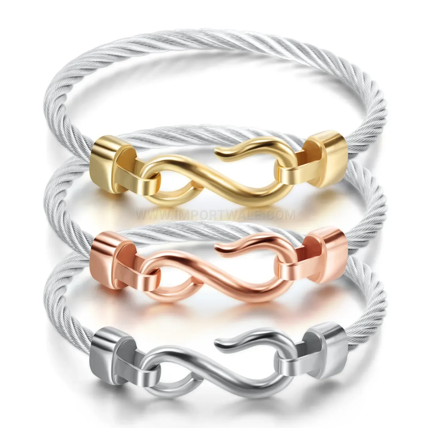 Designer Thick Cable Wire Fishhook Stainless Steel Bangle Bracelet