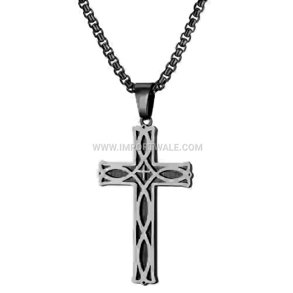 Sleek Stainless Steel Irish Knot Cross Pendant Necklace
