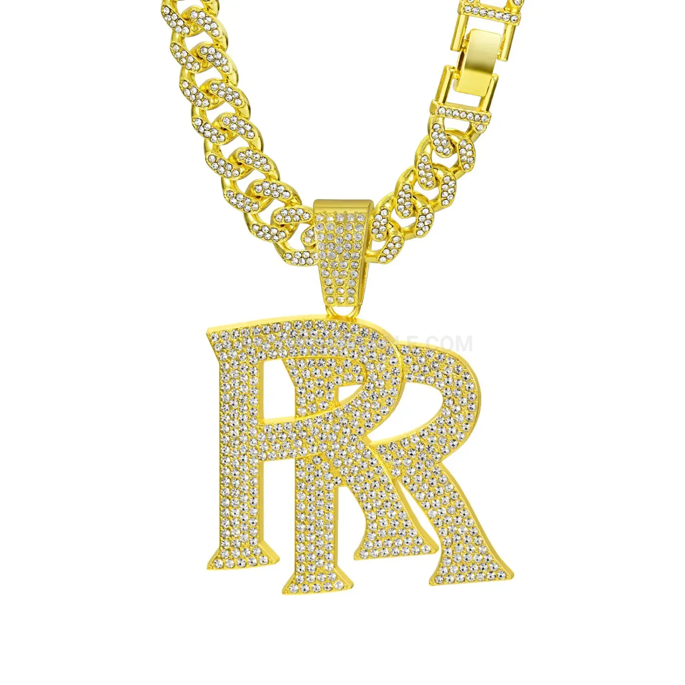 Iced Out Double R Letter Alloy Hip Hop Pendant