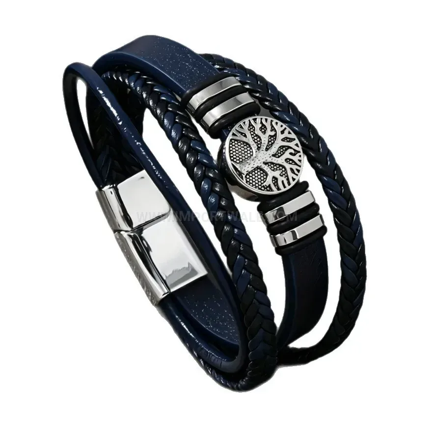 Chic Braided Tree of Life Multi Strand Leather Bracelet