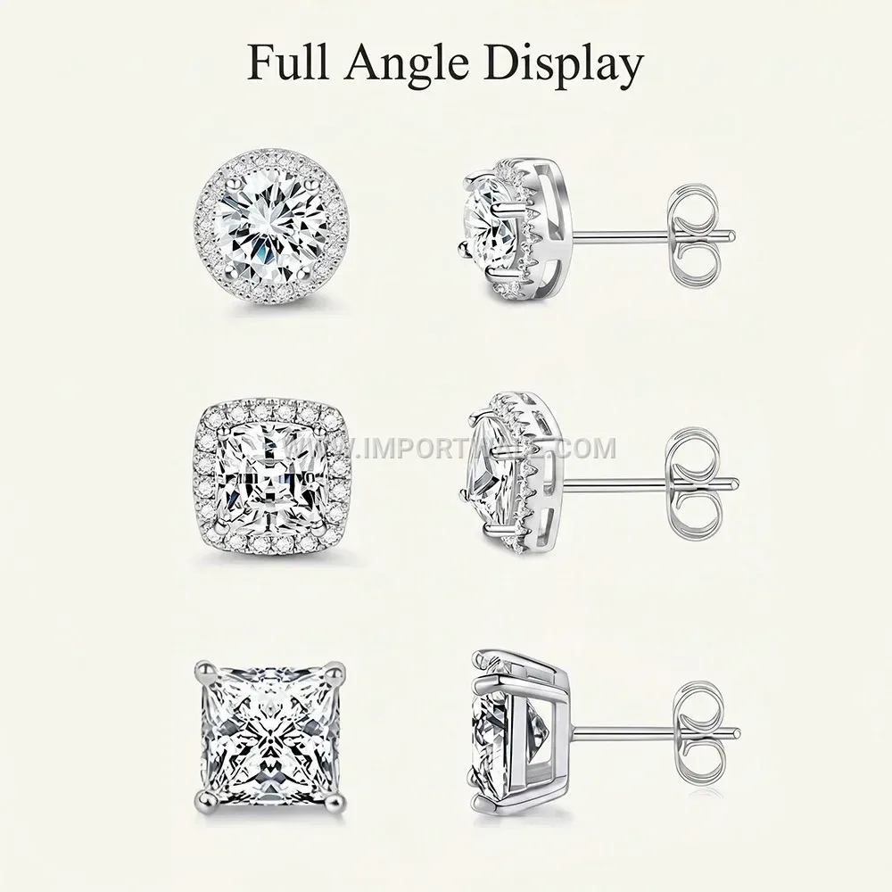 Gold Plated Stainless Steel Zircon Stud Earrings