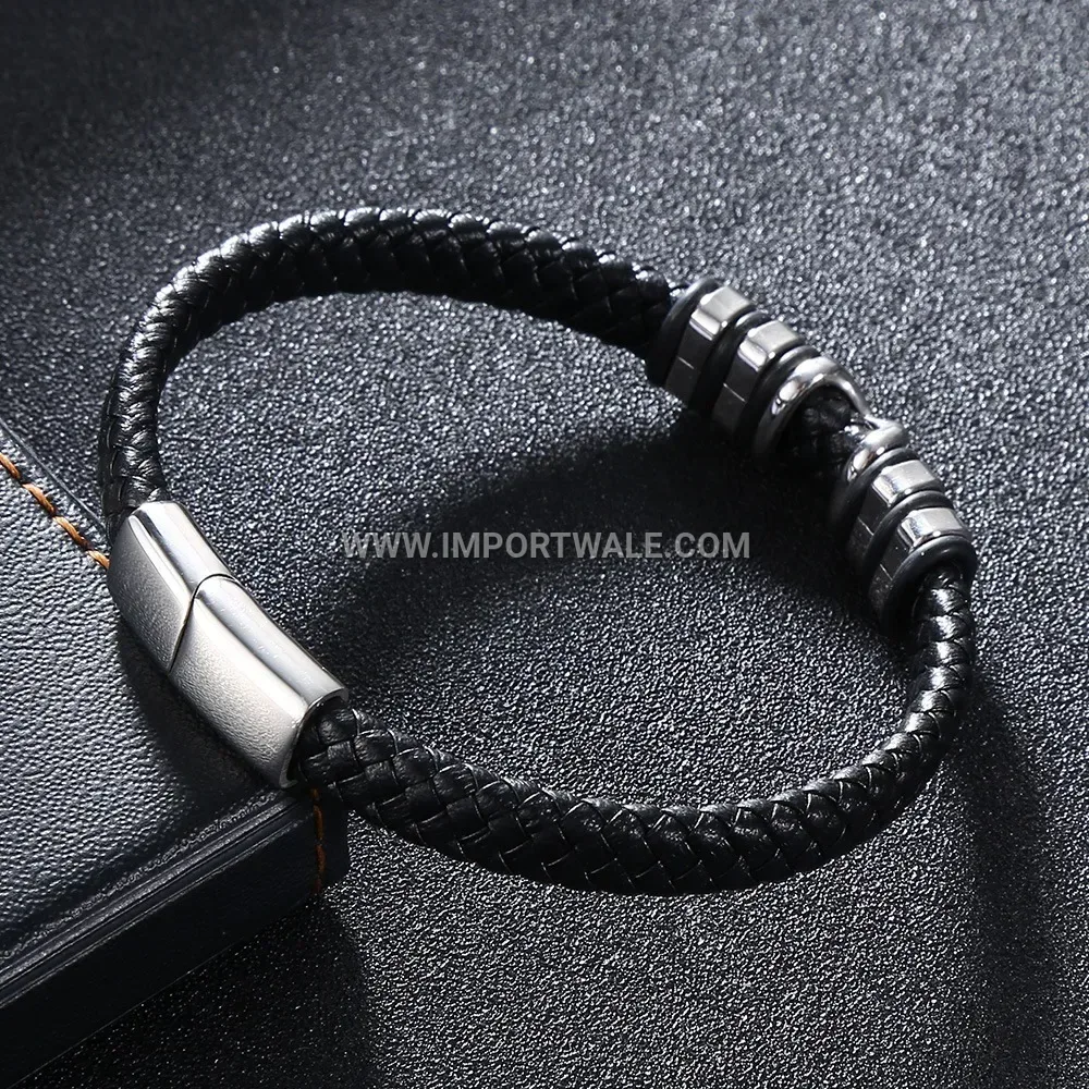 Wide Titanium Steel Magnetic Health Bracelet with Spherical Accents