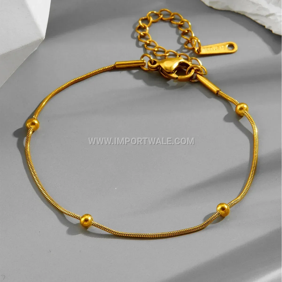 Minimalist 18K Gold Plated Snake Chain Anklet with Beads
