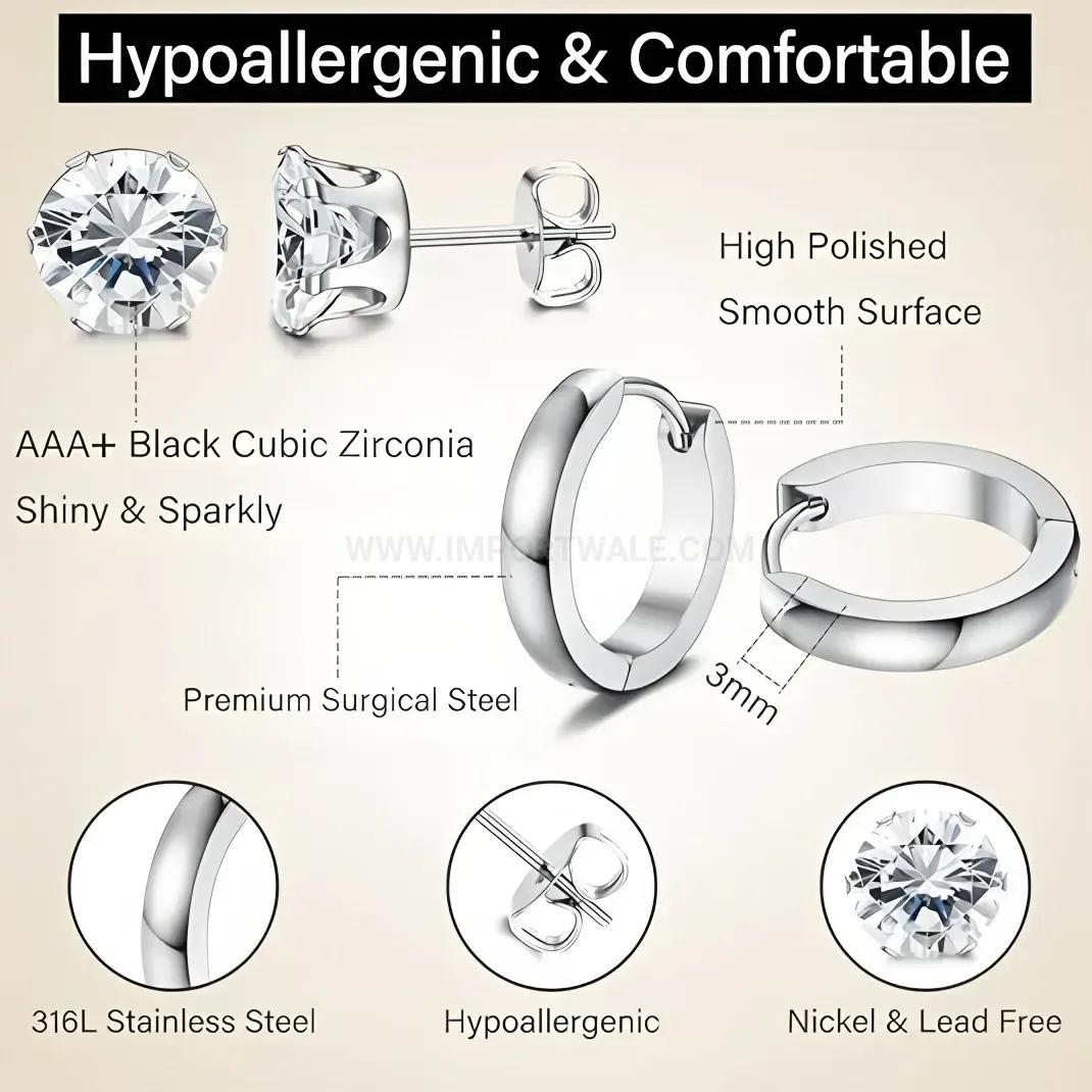 Bold Minimalist Titanium Steel Geometric Ear Stud Hoop Set