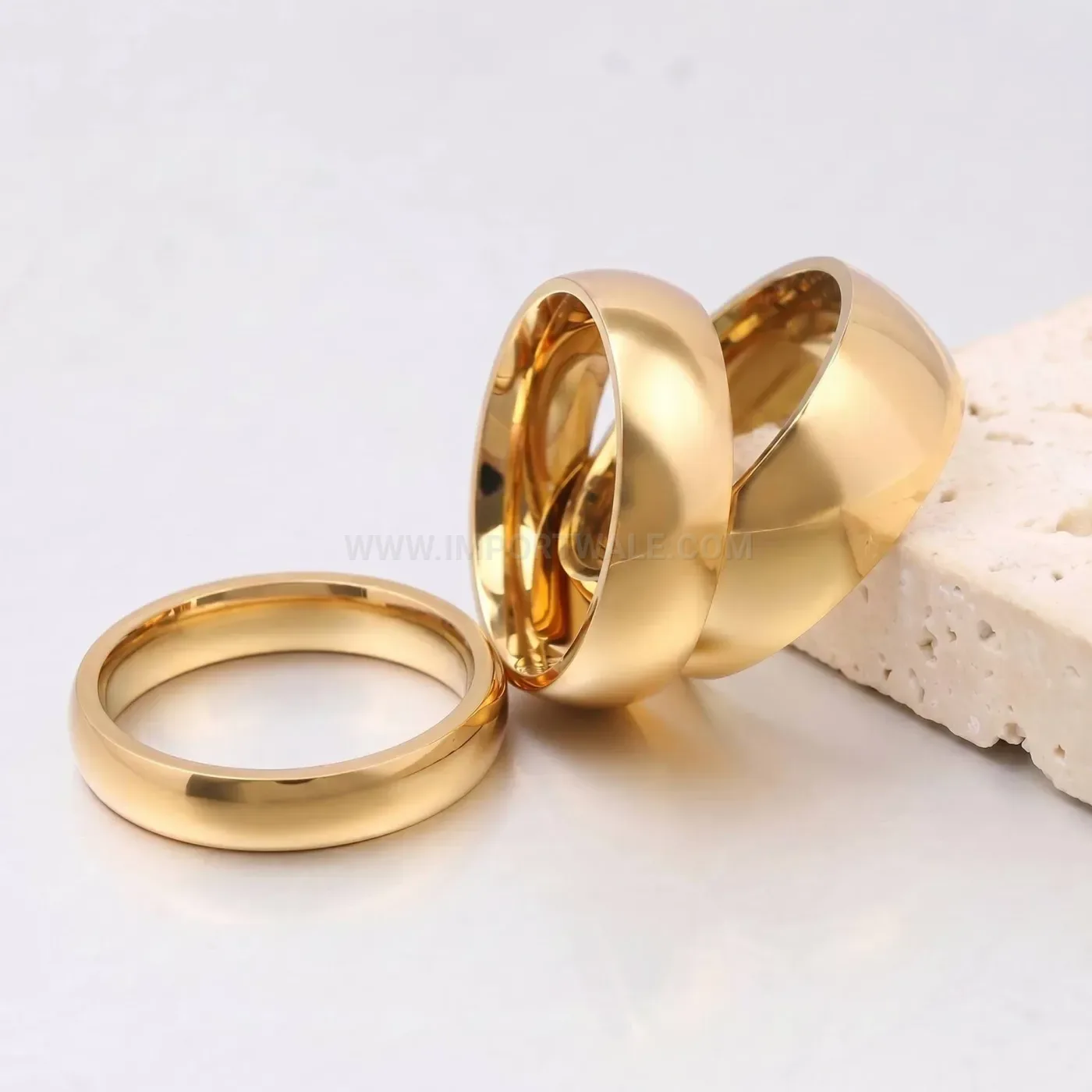 Trendy Polished 14K Gold Plated Stainless Steel Band Ring