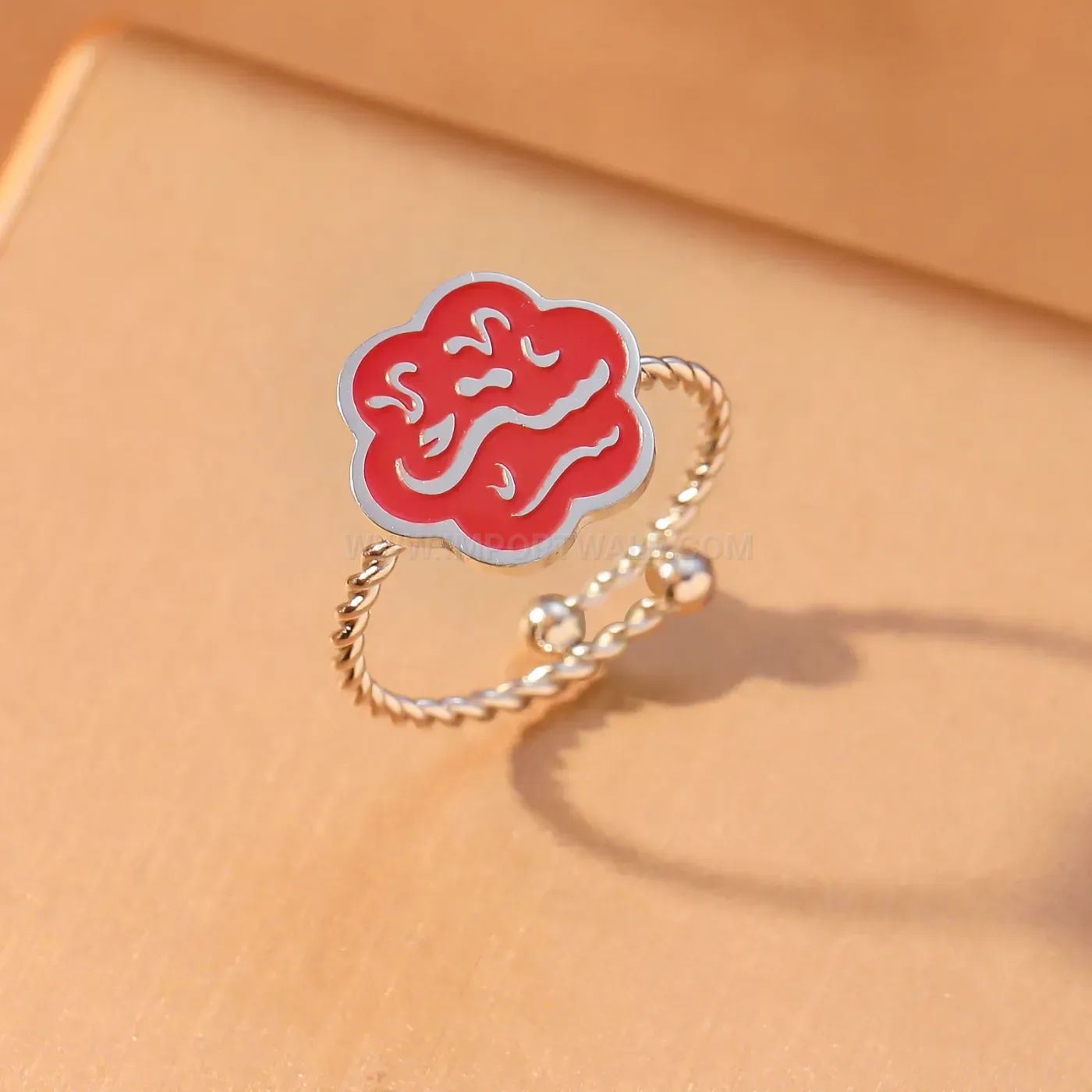 Enamel Arabic Calligraphy Floral Stainless Steel Ring