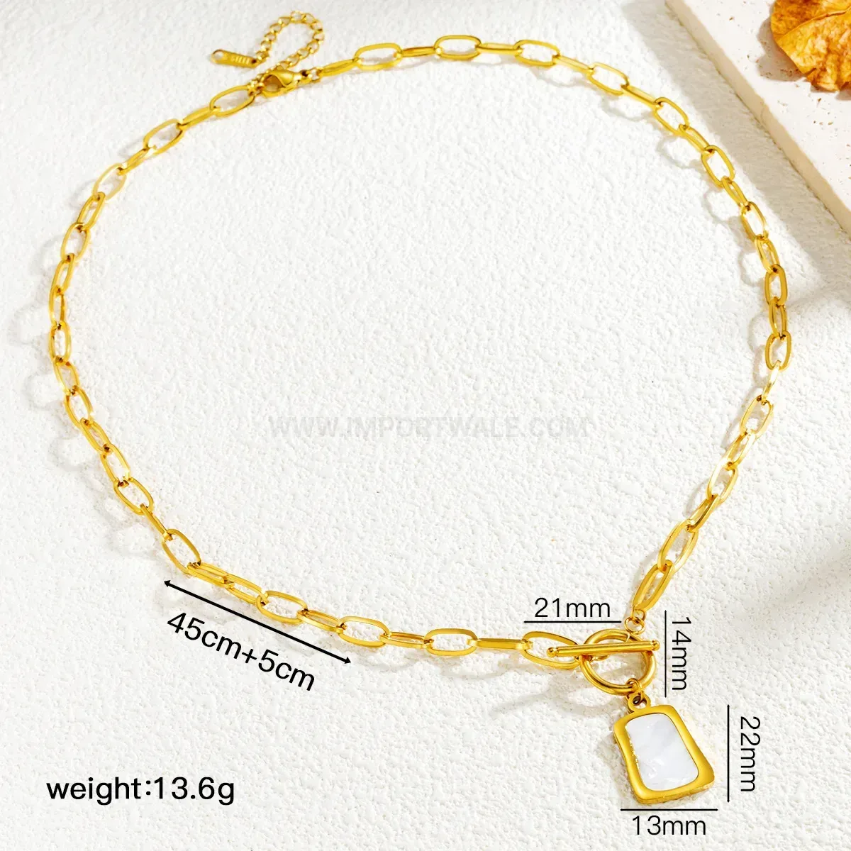 Modern White Shell Square Tag Zircon Pendant Titanium Steel Necklace