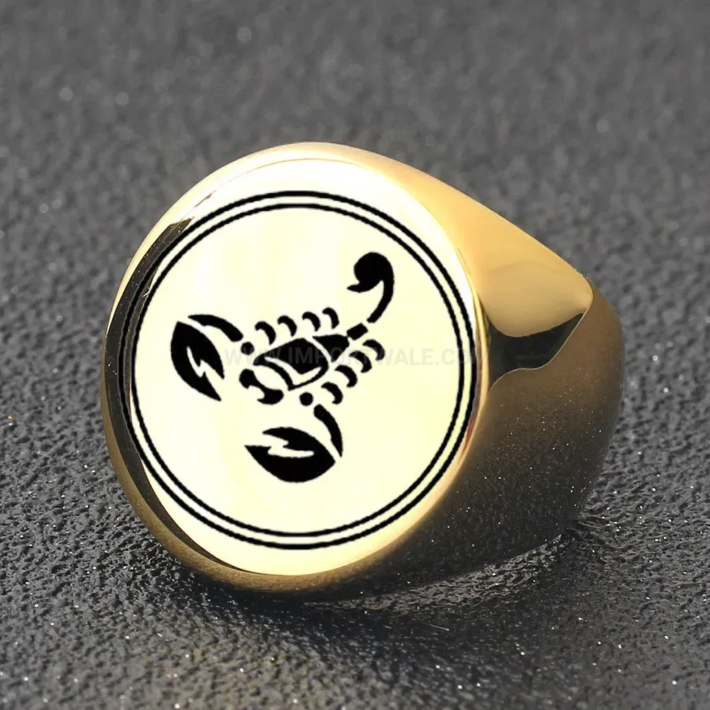 Elegant Vintage Engraved Scorpion Stainless Steel Signet Ring
