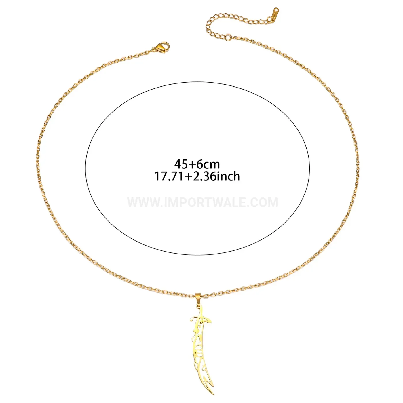 Elegant Stainless Steel Gold Plated Scimitar Sword Amulet Necklace