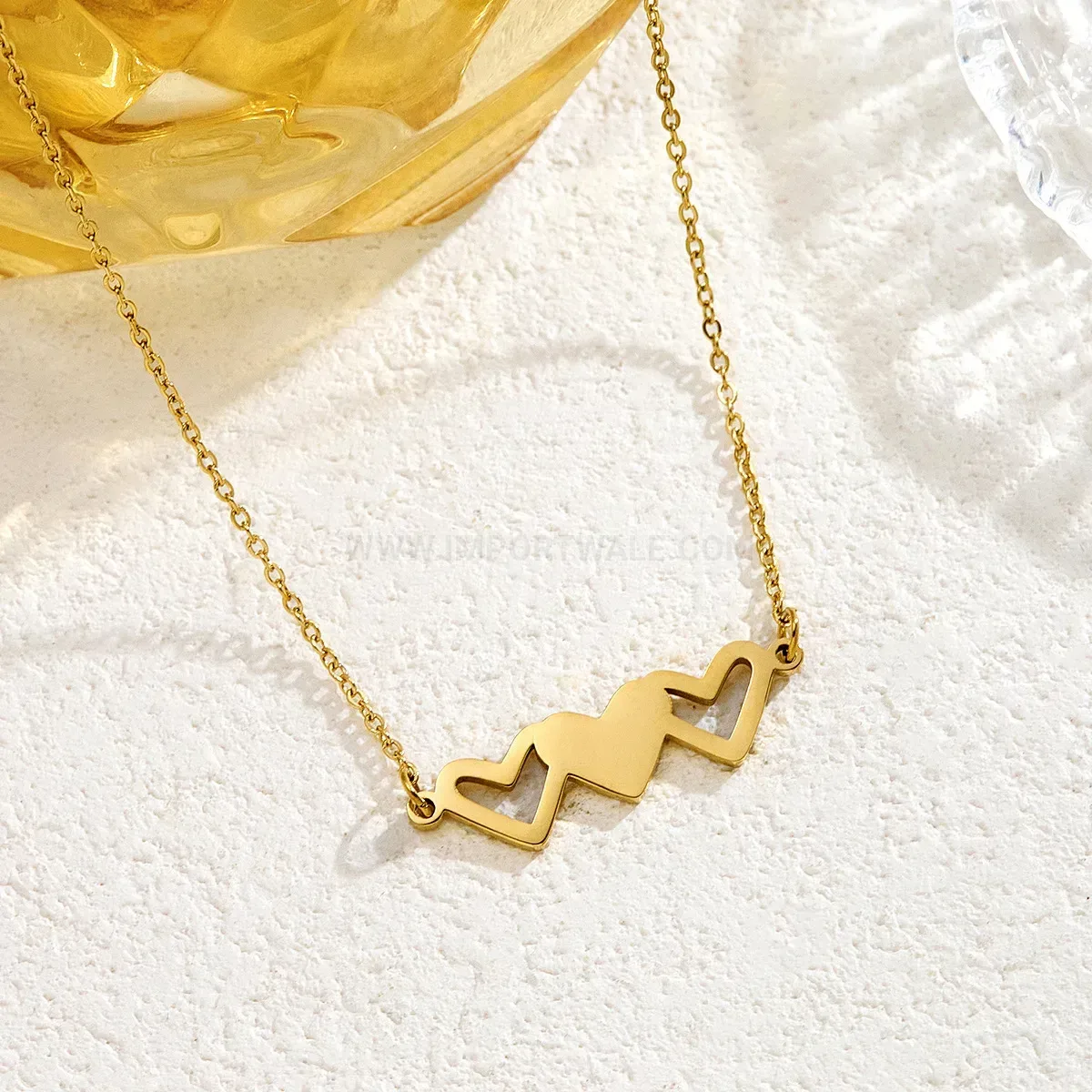 Chic Gold Plated Stainless Steel Hollow Interlocking Heart Necklace