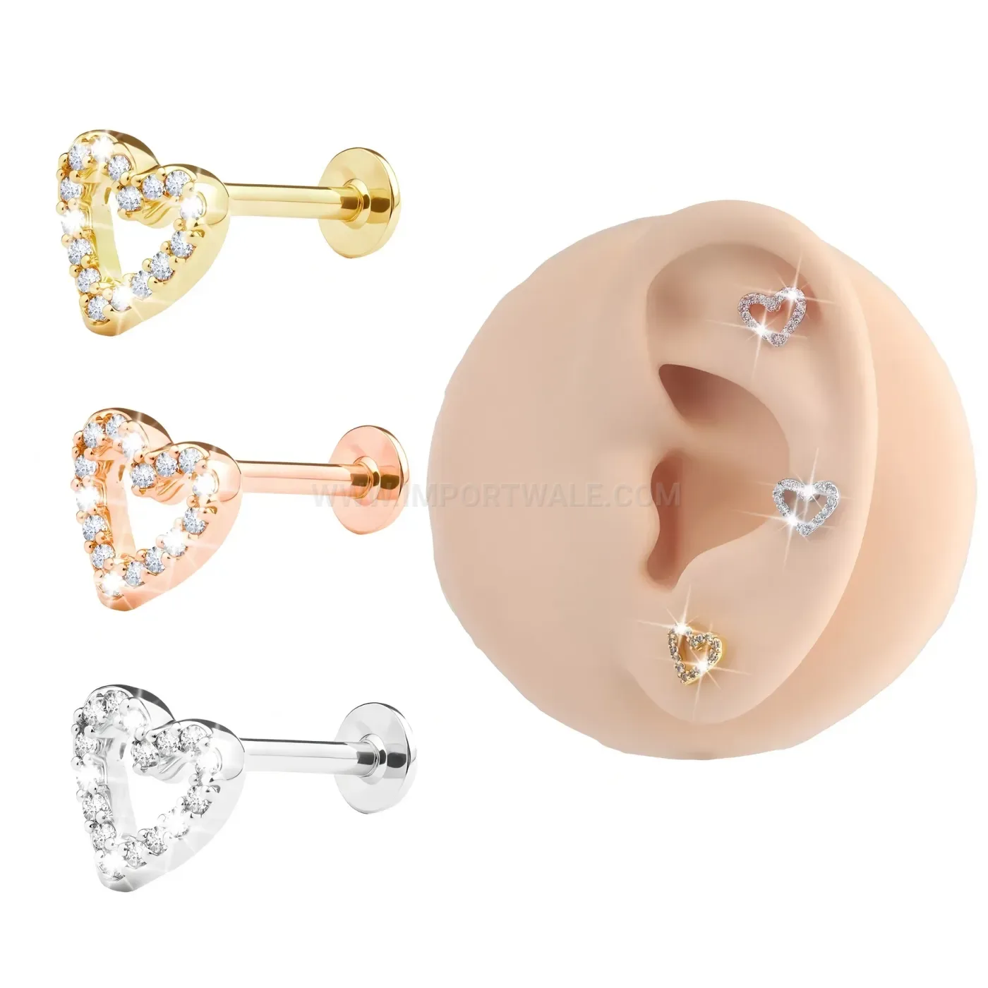 Trendy Pave Rhinestone Cutout Stainless Steel Piercing Stud Earrings