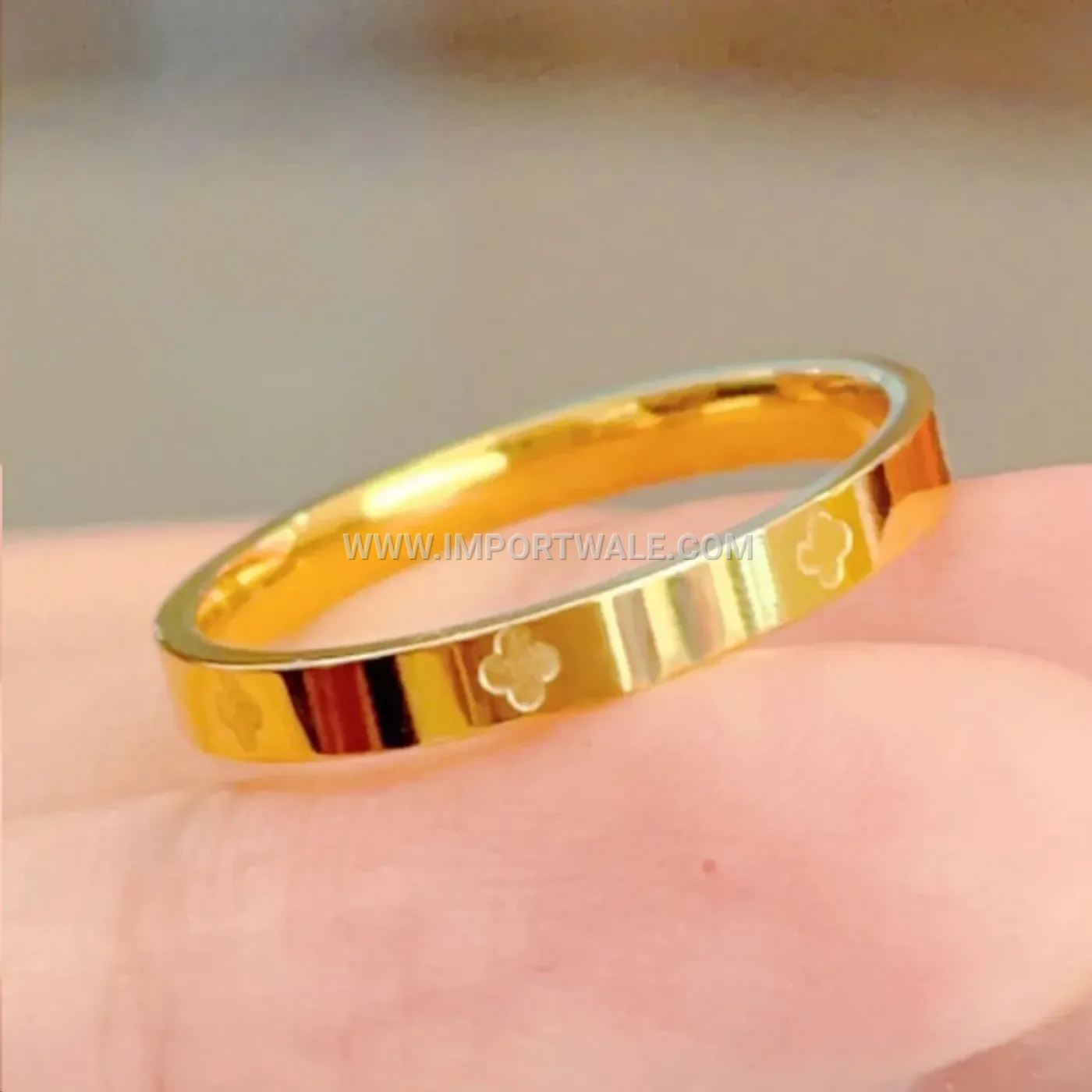 Floral Engraved 18K Gold Plated Stainless Steel Ring