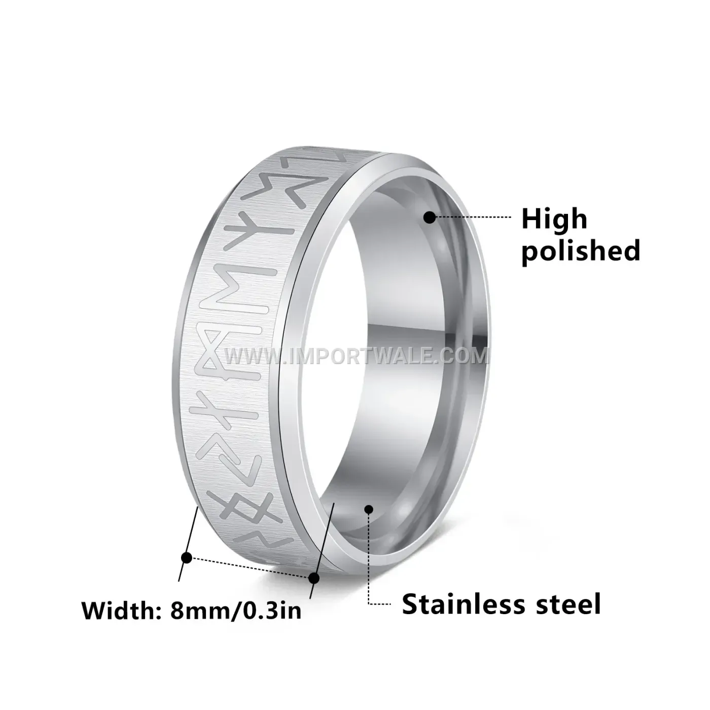 Engraved Norse Rune Stainless Steel Band Ring
