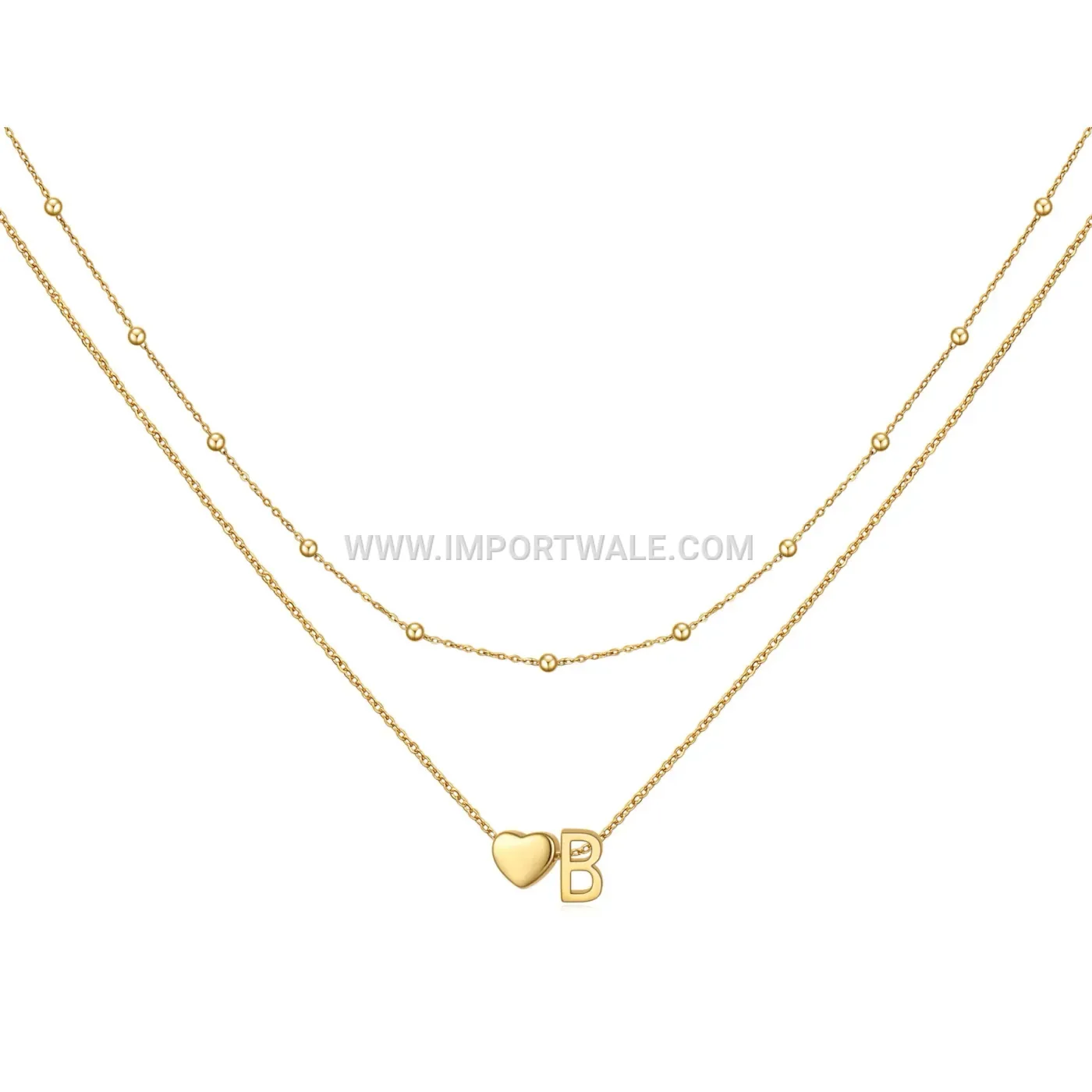 Stainless Steel Initial Pendant Double Strand Necklace