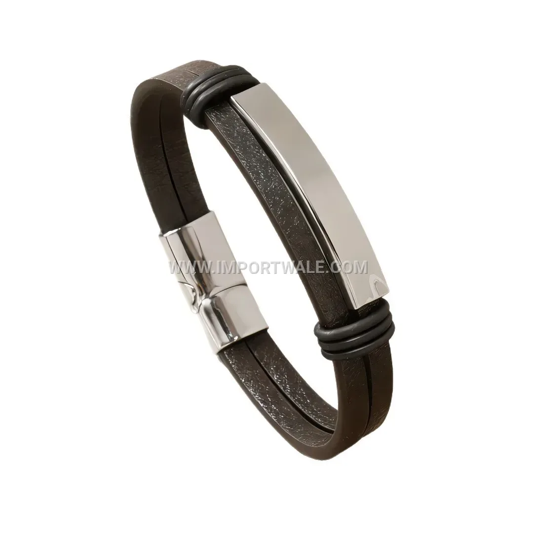 Woven Leather Men Wrap Bracelet with Metal Clasp