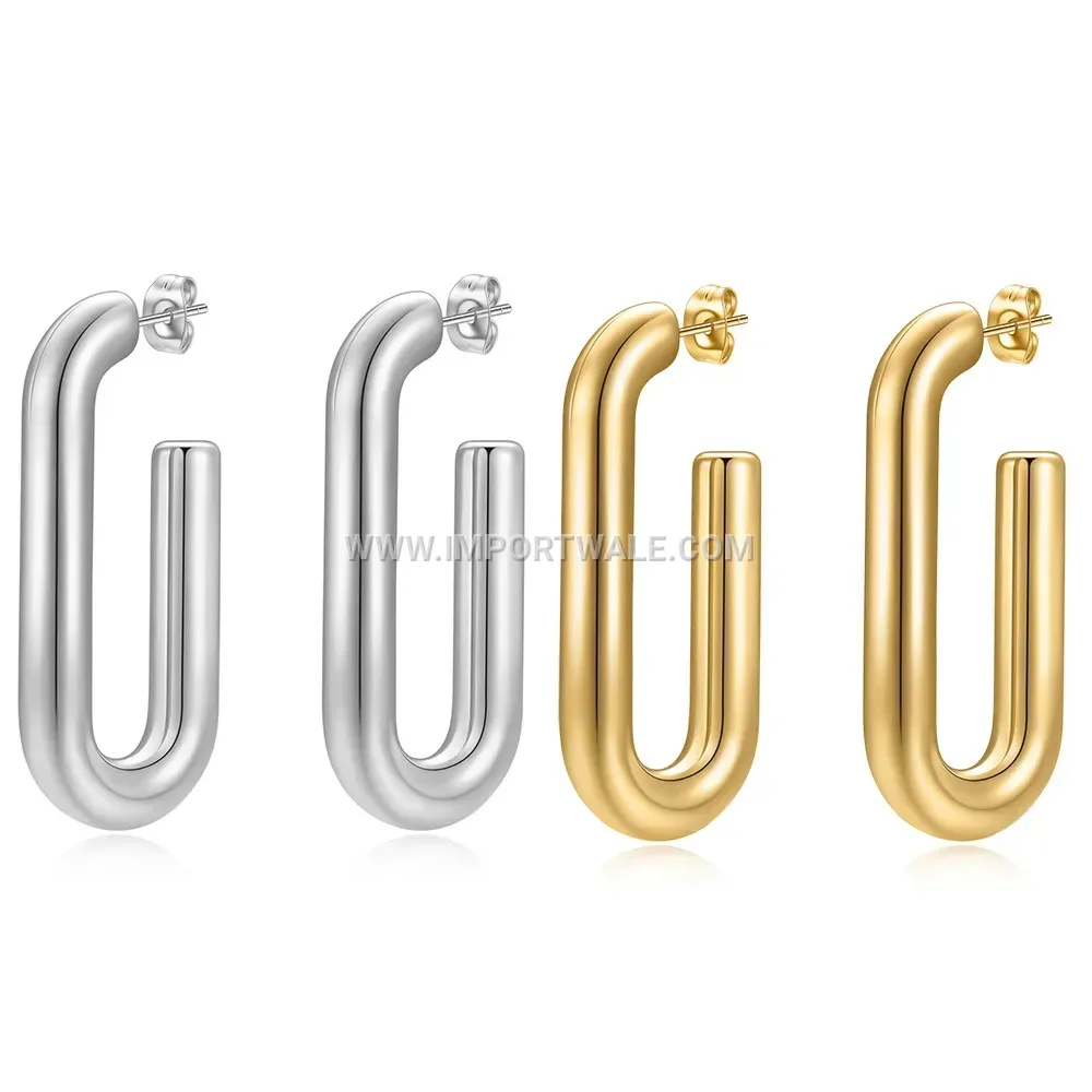 Hollow U-Shape Rectangular Stainless Steel Earrings