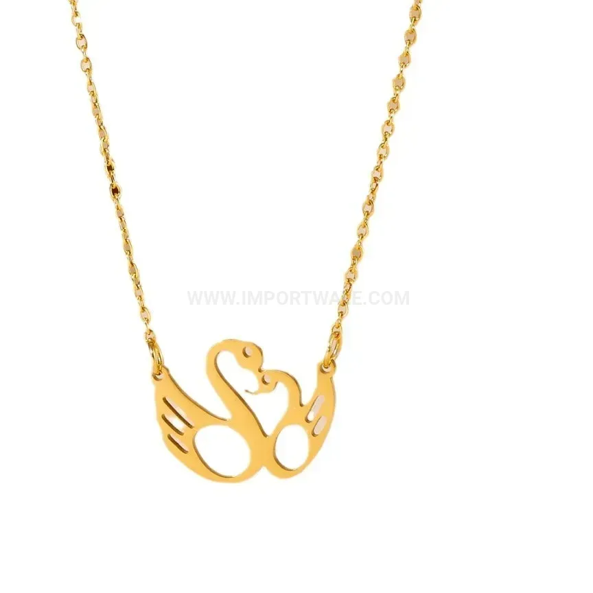 Fashion Minimalist Kissing Swan Vacuum Plated Titanium Steel Pendant Necklace