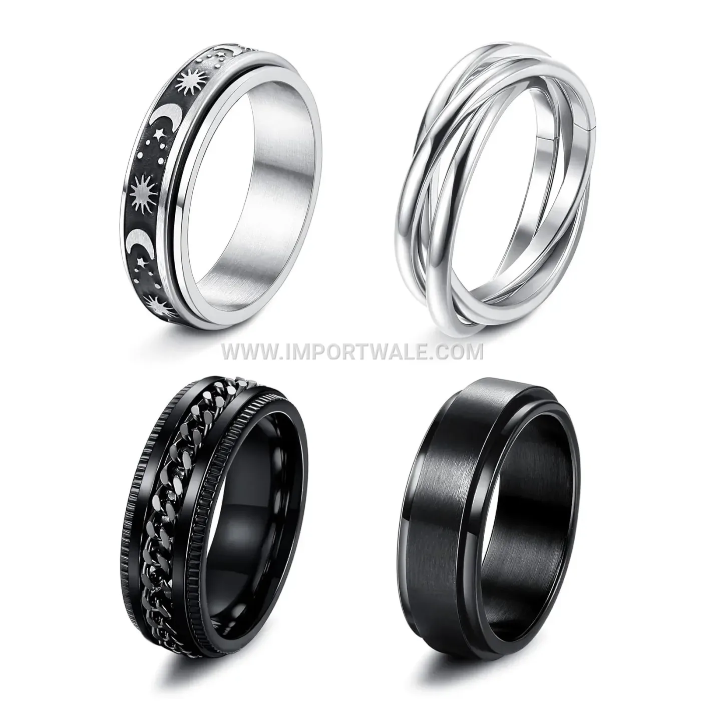 Celestial Moon and Star Spinning Stainless Steel Ring