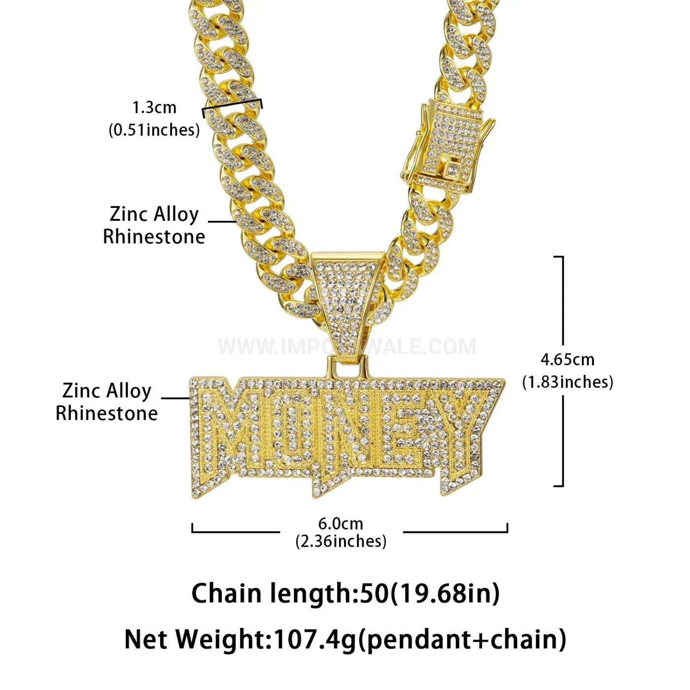 Full Rhinestone Money Letter Hip Hop Pendant