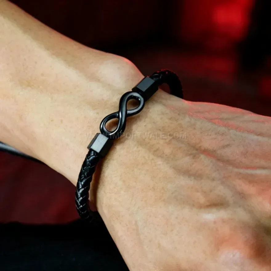 Fashion Braided Leather Infinity Symbol Bracelet with Magnetic Alloy Clasp