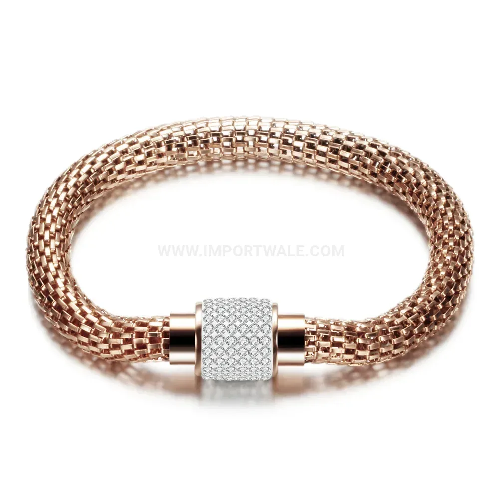 Vintage Cable Stainless Steel Bangle Bracelet with Rhinestones