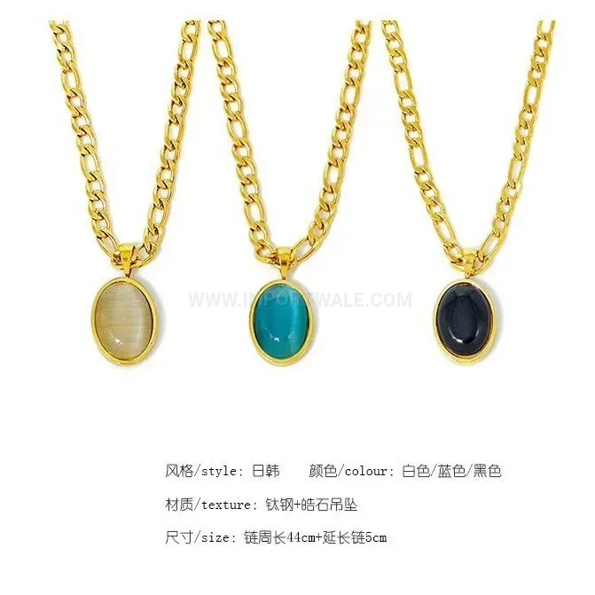 Classic Vintage Oval Zirconia Crystal Gold Titanium Steel Choker Necklace